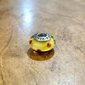 Pandora Yellow with Orange Dots Glass Bead